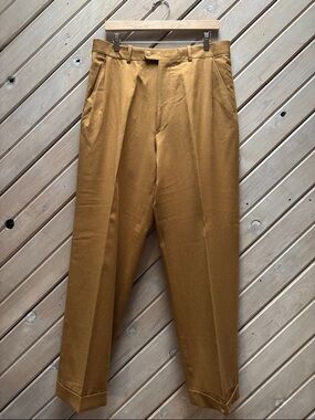 Classic Pleated Dress Pants in Mustard Brown